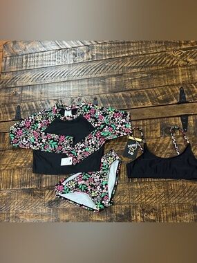 3 piece Floral Black Swim Set size 8